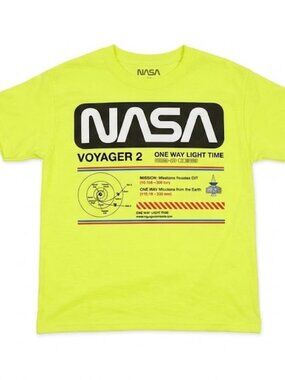 Voyager 2 Neon Yellow NASA Space Graphic Kids Short Sleeve Tee